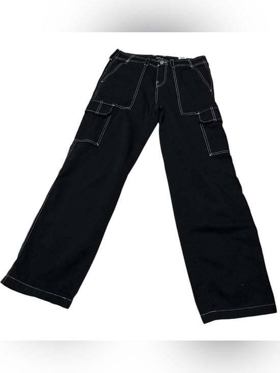 True Religion Denim - True Religion Black Cargo Pants with White Contrast Stitching